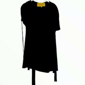 Hanley Mellon Tie Waist Wrap Blouse Top Black Size 6 Women V-Neck Short Sleeve